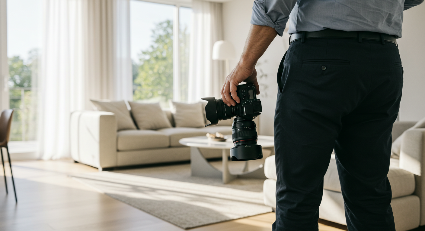 Professional real estate photographer capturing interior photos of a modern home in Indiana.